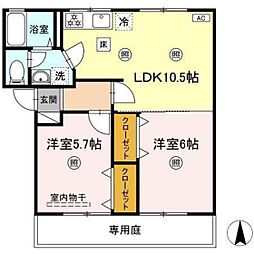 第2プレジール福田 2LDKの間取図画像