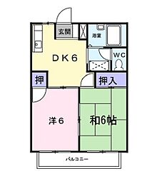 シティハイツ妹尾C 2DKの間取図画像