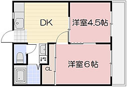 メゾンMK神田 2DKの間取図画像