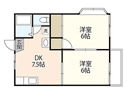 湯浅コーポ 2DKの間取図画像