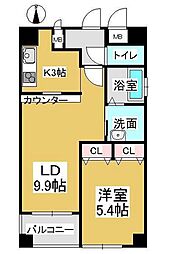 クレストシティ中井町 1LDKの間取図画像