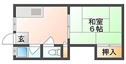 第一長徳荘 1Kの間取図画像