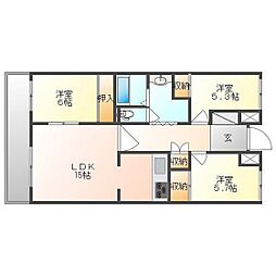 ファミール岡山 3LDKの間取図画像