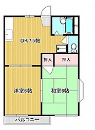 メゾン庭瀬B 2DKの間取図画像