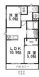 リーベハイム 2LDKの間取図画像