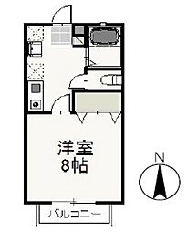 サンパティークB 1Kの間取図画像