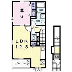 リバーサイドはるかC 1LDKの間取図画像