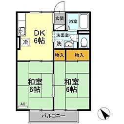 プレジール山河 2DKの間取図画像