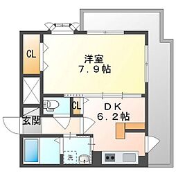 ラフィーネ大供 1DKの間取図画像