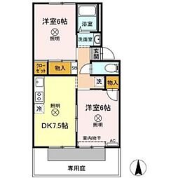 フローレスかおりB 2DKの間取図画像