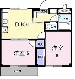 シティハイツ冨士 2DKの間取図画像
