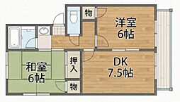サンサリーレ西川原 2DKの間取図画像
