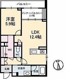 フェリシエール 1LDKの間取図画像