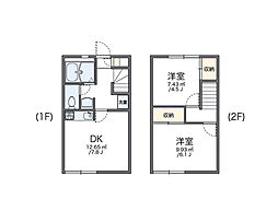 レオパレスワカミヤ60 2DKの間取図画像