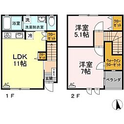 メゾネット八幡B 2LDKの間取図画像