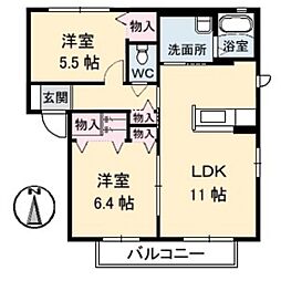ロフティ弐番館 2LDKの間取図画像