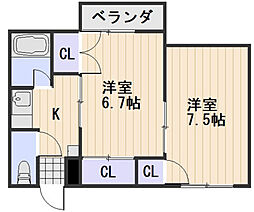 ラジール伊島 2Kの間取図画像