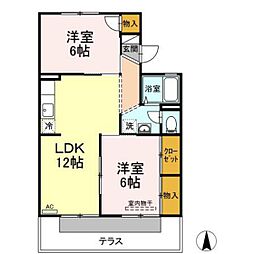グレースタウン原B 2LDKの間取図画像