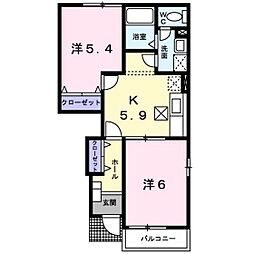 ジュラーレ1棟 2Kの間取図画像