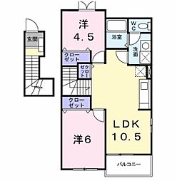 ハピネスA棟 2LDKの間取図画像