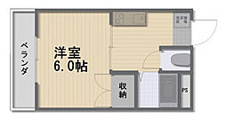 あるふぁ2 1Kの間取図画像