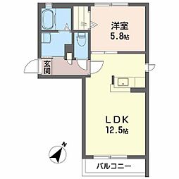 シャーメゾンデュオB 1LDKの間取図画像
