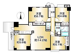 ヴェルビュ上本町 4LDKの間取図画像