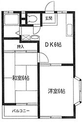 サンテラス桜ヶ丘 2DKの間取図画像