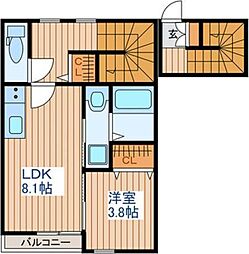 グランクレストA棟 2階1LDKの間取り