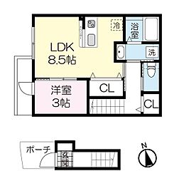 カーサグラシア中江 1LDKの間取図画像
