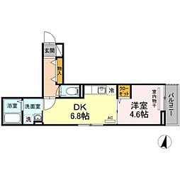 アバンティ宮町 1DKの間取図画像