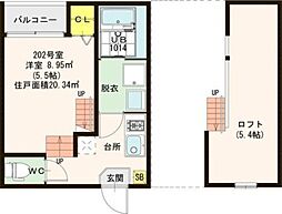 ハーモニーテラスインスパイア 1Kの間取図画像