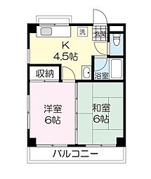 トリム原町 2Kの間取図画像