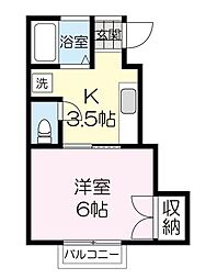 第三コーポ美徳 1Kの間取図画像