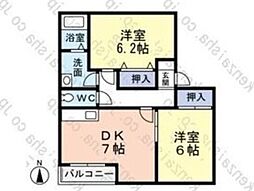 ウインディア荒巻 2DKの間取図画像