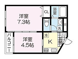 グリーンハイツ北山駅前 2Kの間取図画像