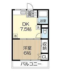 ビューラー柏木 2階1DKの間取り