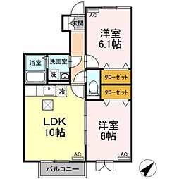 パセオプラシード成田B 2LDKの間取図画像