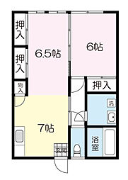リードサイドハイツ2 2DKの間取図画像