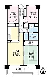 ロイヤルシャトー八乙女 3LDKの間取図画像