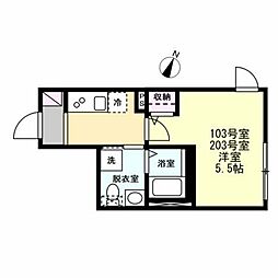 京急本線 生麦駅 徒歩5分の賃貸アパート 2階1Kの間取り