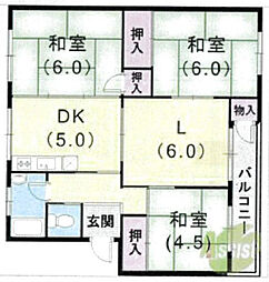岡本ハイツ 3LDKの間取図画像