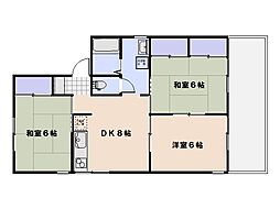 セジュール大田　B棟 202 2階2LDKの間取り