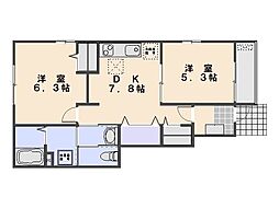 サニーブリーズ五日市観音 2DKの間取図画像