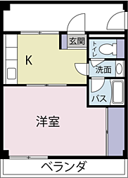 モデルナマンション2 1Kの間取図画像
