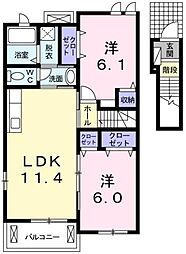 サンセール・ポワ・メゾン2B 2LDKの間取図画像