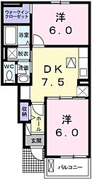 シエル・エトワレ1 2DKの間取図画像