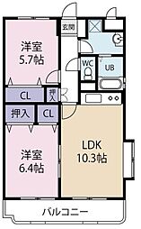 ハーブメゾン清美 2LDKの間取図画像