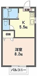 ディアス川南B 1Kの間取図画像