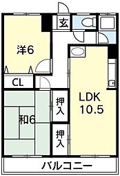 木村マンション 2LDKの間取図画像
